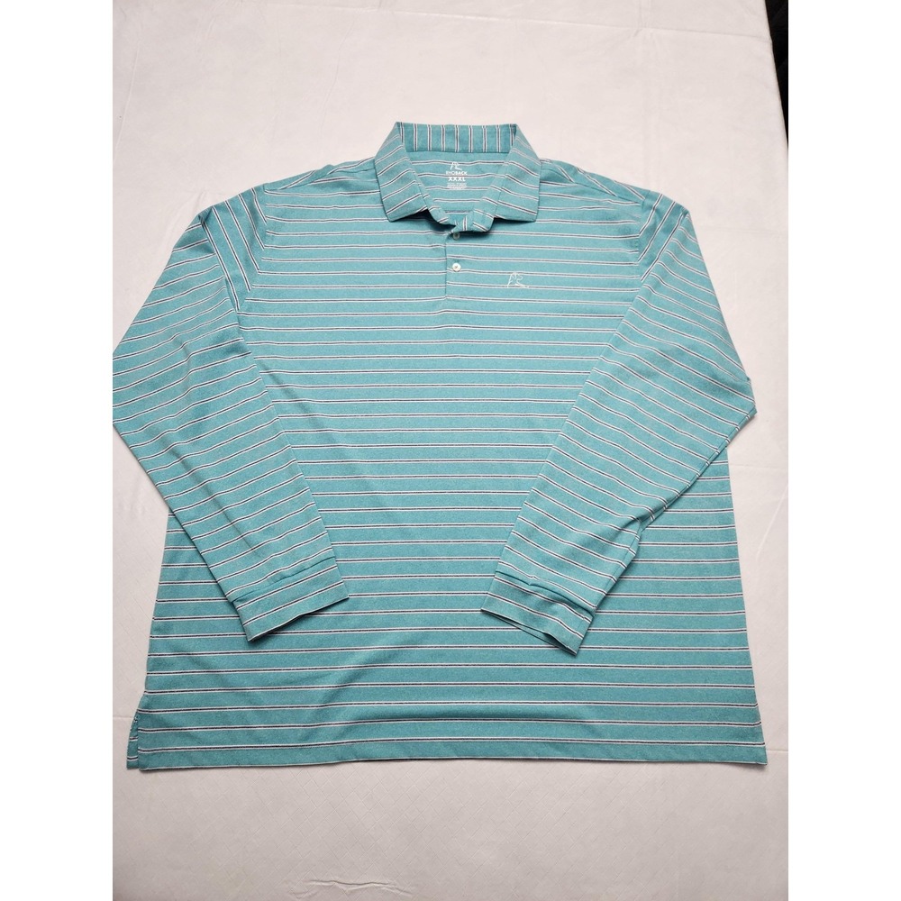 Rhoback Polo Shirt Mens 3XL Green Striped Long Sleeve Golf Performance‎ Stretch